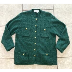 Tanner Cardigan knit Woolite green gold buttons womens Grandma Woolite large